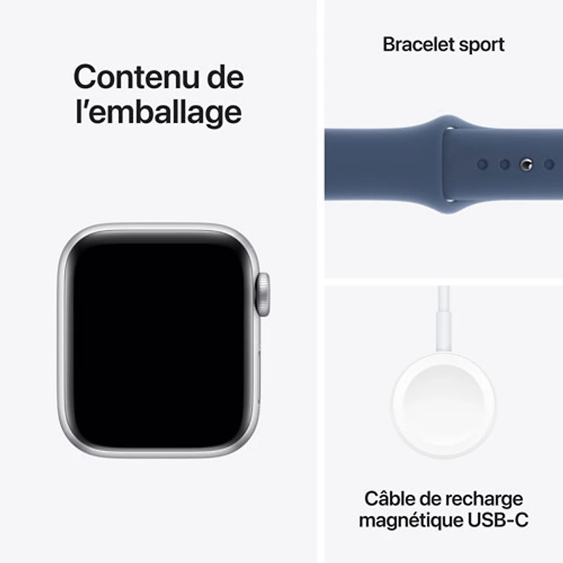 Apple Watch SE (GPS + Cellulaire) avec boîtier de 40 mm en aluminium argenté et bracelet sport denim par Virgin Plus - Petit/Moyen - Financement mensuel