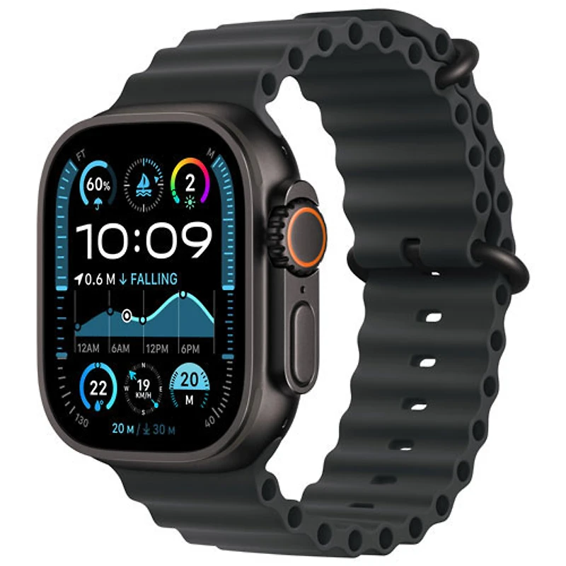 Apple Watch Ultra 2 (GPS + Cellulaire) avec boîtier de 49 mm en titane noir et bracelet Océan noir par Freedom Mobile - Paiement Balance mensuel