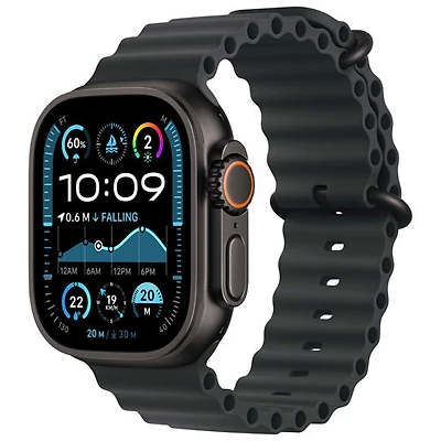 Apple Watch Ultra 2 (GPS + Cellulaire) avec boîtier de 49 mm en titane noir et bracelet Océan noir par Freedom Mobile - Paiement Balance mensuel