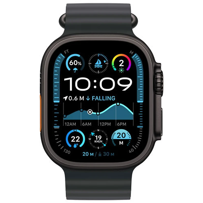 Apple Watch Ultra 2 (GPS + Cellulaire) avec boîtier de 49 mm en titane noir et bracelet Océan noir par Freedom Mobile - Paiement Balance mensuel