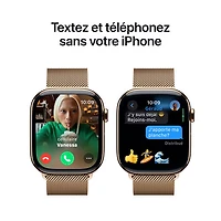 Apple Watch Series 10 (GPS + Cellulaire) avec boîtier de 46 mm en titane doré et bracelet milanais doré par Freedom Mobile - Petit/Moyen - Paiement Balance mensuel