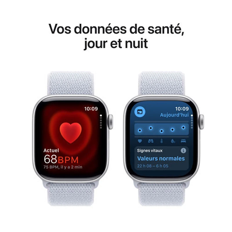 Apple Watch Series 10 (GPS + Cellulaire) avec boîtier de 42 mm en aluminium argenté et bracelet sport nuage bleu par Freedom Mobile - Paiement Balance mensuel
