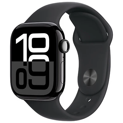 Freedom Mobile Apple Watch Series 10 (GPS+Cellular) 42mm Jet Black Aluminum Case w/Black Sport Band-M/L-Monthly Tab Payment