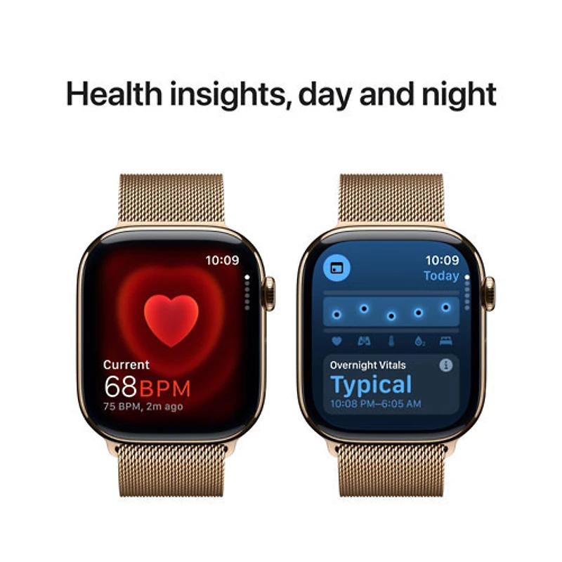 Apple Watch Series 10 (GPS + Cellulaire) avec boîtier de 46 mm en titane doré et bracelet milanais doré par Freedom Mobile - Moyen/Grand - Paiement Balance mensuel