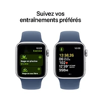 Apple Watch SE (GPS + Cellulaire) avec boîtier de 40 mm en aluminium argenté et bracelet sport denim par Freedom Mobile - Petit/Moyen - Paiement Balance mensuel