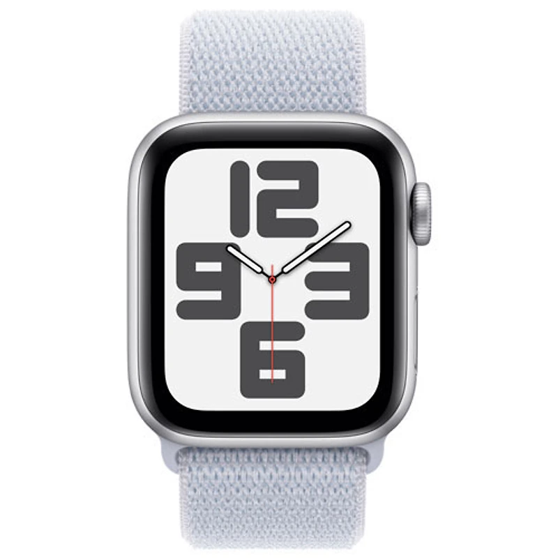 Apple Watch SE (GPS + Cellulaire) avec boîtier de 40 mm en aluminium argenté et bracelet sport nuage bleu par Freedom Mobile - Paiement Balance mensuel