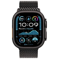 Apple Watch Ultra 2 (GPS + Cellulaire) avec boîtier de 49 mm en titane noir et bracelet milanais en titane noir par Freedom Mobile - Grand - Paiement Balance mensuel