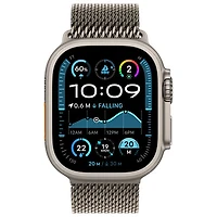 Apple Watch Ultra 2 (GPS + Cellulaire) avec boîtier de 49 mm en titane naturel et bracelet milanais en titane naturel par Freedom Mobile - Grand - Paiement Balance mensuel