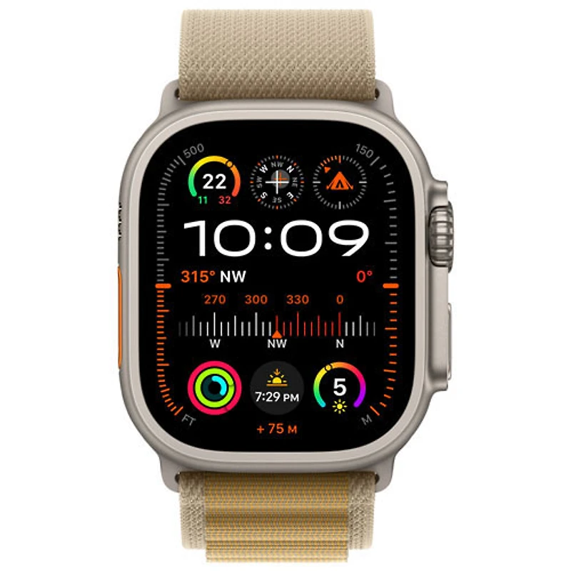 Apple Watch Ultra 2 (GPS + Cellulaire) avec boîtier de 49 mm en titane naturel et bracelet Alpin havane par Freedom Mobile - Moyen - Paiement Balance mensuel