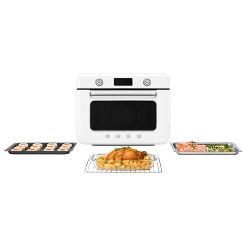 Smeg 10-in-1 Countertop Combination Air Fryer Toaster Oven with Steam - 1.05 Cu.Ft./29.7L - White