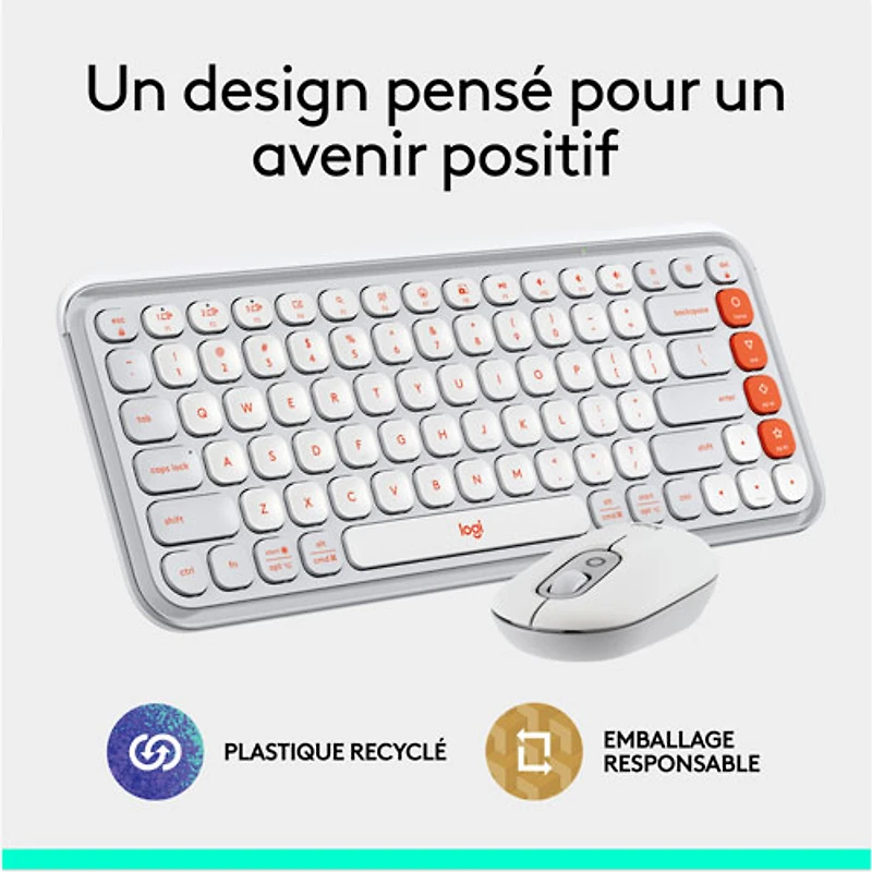 Clavier et souris optique Bluetooth POP de Logitech - Blanc cassé/Orange - Anglais