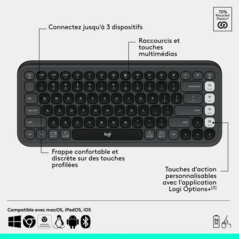 Logitech POP Bluetooth Optical Keyboard & Mouse Combo - Graphite/Off-White - English