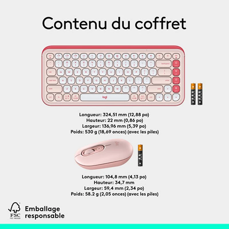 Clavier et souris optique Bluetooth POP de Logitech - Rose/Blanc cassé - Anglais