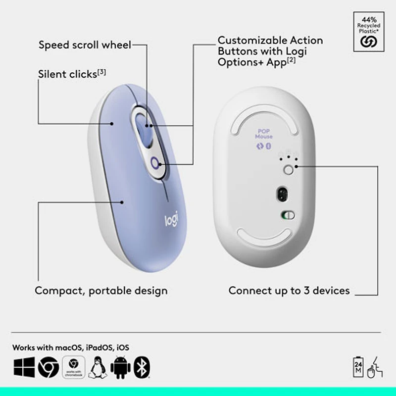 Logitech POP Mouse Bluetooth Optical Mouse - Lilac