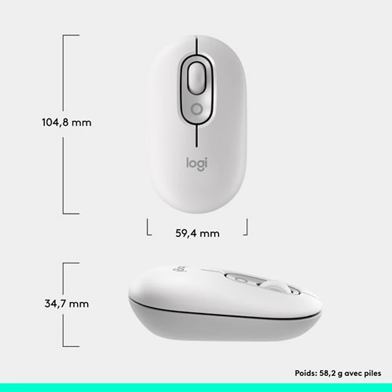 Souris optique Bluetooth POP Mouse de Logitech - Blanc cassé