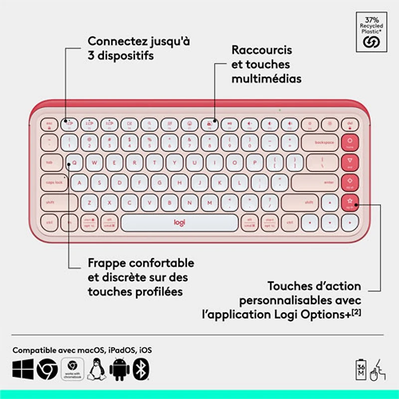 Clavier Bluetooth POP Icon Keys de Logitech - Rose/Blanc cassé - Anglais