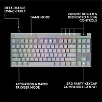 Logitech G PRO X Tenkeyless Rapid Backlit RGB Magnetic Analog Switches Gaming Keyboard - White- Bilingual