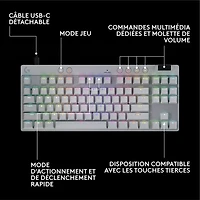 Logitech G PRO X Tenkeyless Rapid Backlit RGB Magnetic Analog Switches Gaming Keyboard - White- Bilingual