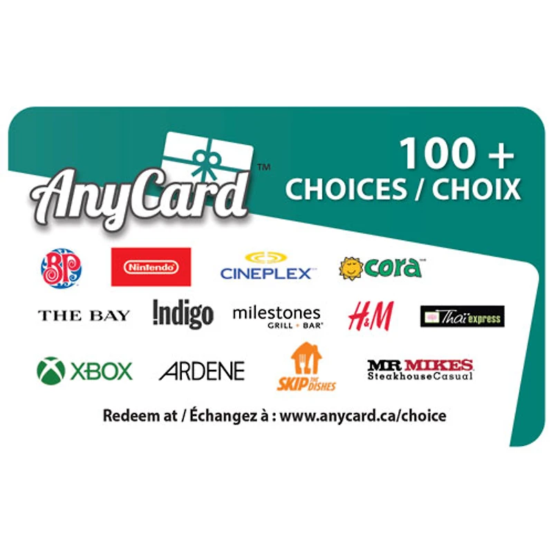 AnyCard Multi-Brand $100 eGift Card - Digital Download