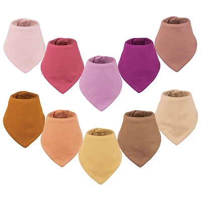 Tiny Twinkle Kaffle Bandana Drool Bib - 3 to 12 Months - 10 Pack - Pink/Orange/Beige