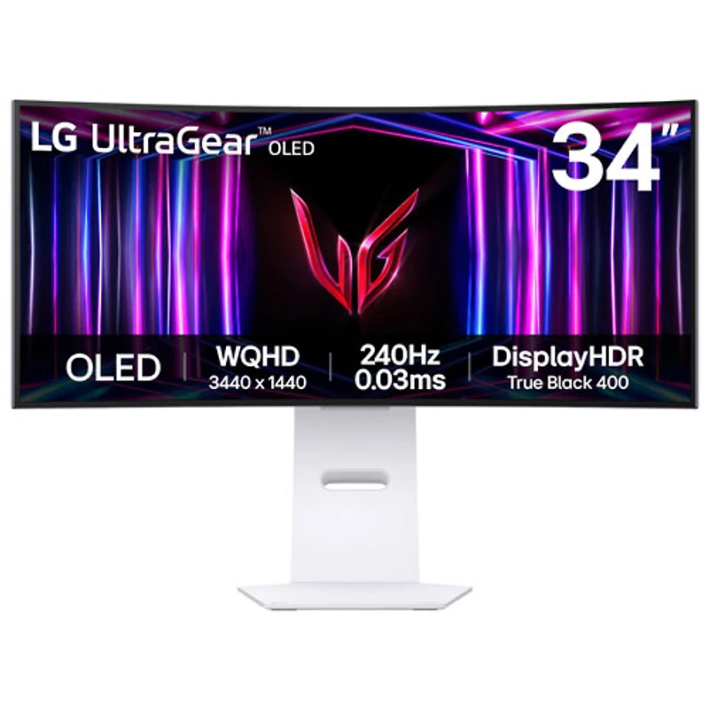 Moniteur de jeu panoramique FreeSync G-Sync DELO incurvé WQHD 240 Hz de 34 po UltraGear de LG avec temps de réponse de 0,03 ms gris à gris (34GS95QE-W)
