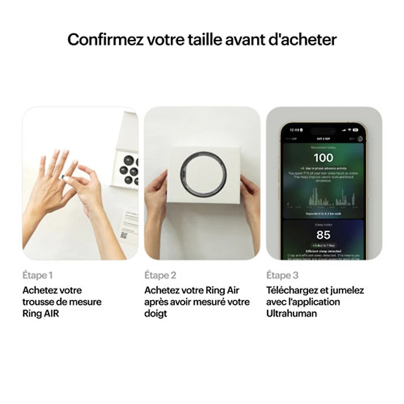 Anneau intelligent pour le sommeil et la mise en forme Ring Air d'Ultrahuman - Taille