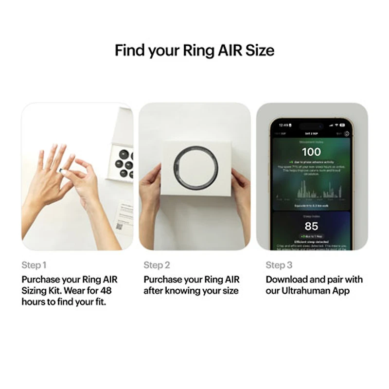 Ultrahuman Ring AIR Health, Sleep & Fitness Smart Ring - 6-Day Battery - Raw Titanium - Size 9