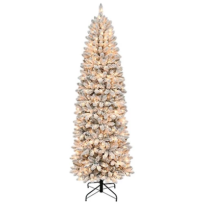 Arbre de Noël givré mince de 7,5 pi avec lumières de Puleo (301-BIFLSL-75C350CUL) - Sapin Birmingham