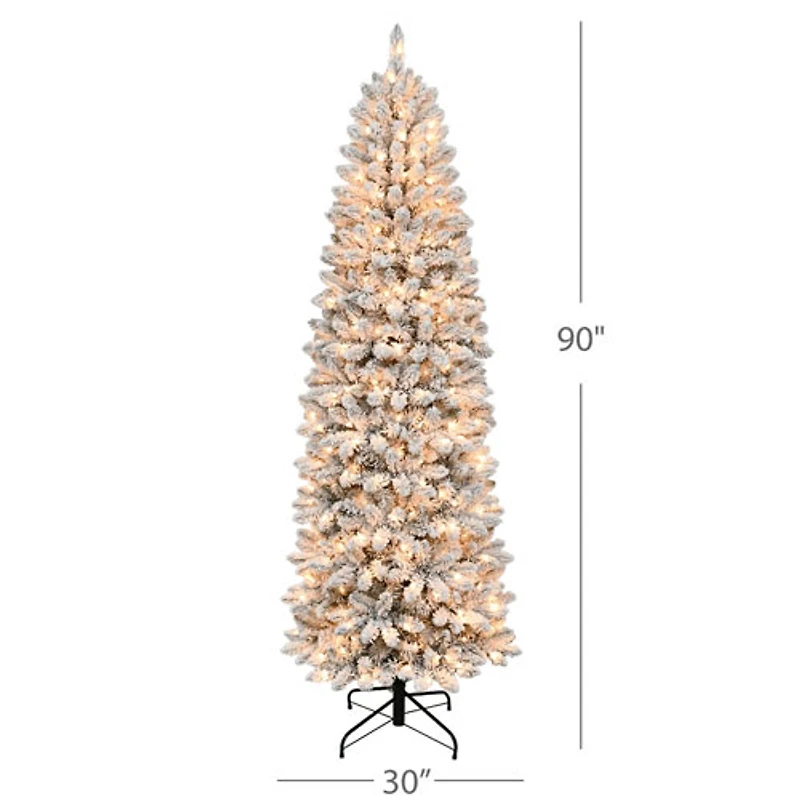 Arbre de Noël givré mince de 7,5 pi avec lumières de Puleo (301-BIFLSL-75C350CUL) - Sapin Birmingham