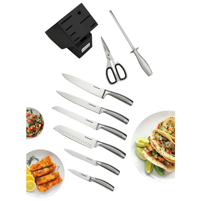 Porte-couteau 9 pièces en acier allemand V-Edge de Cuisinart (C99SS-9PC) - Acier inoxydable/Bois
