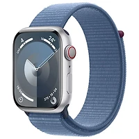 Apple Watch Series 9 (GPS + Cellulaire) avec boîtier de 45 mm en aluminium argenté et bracelet sport bleu hivernal par Koodo - Paiement Balance mensuel