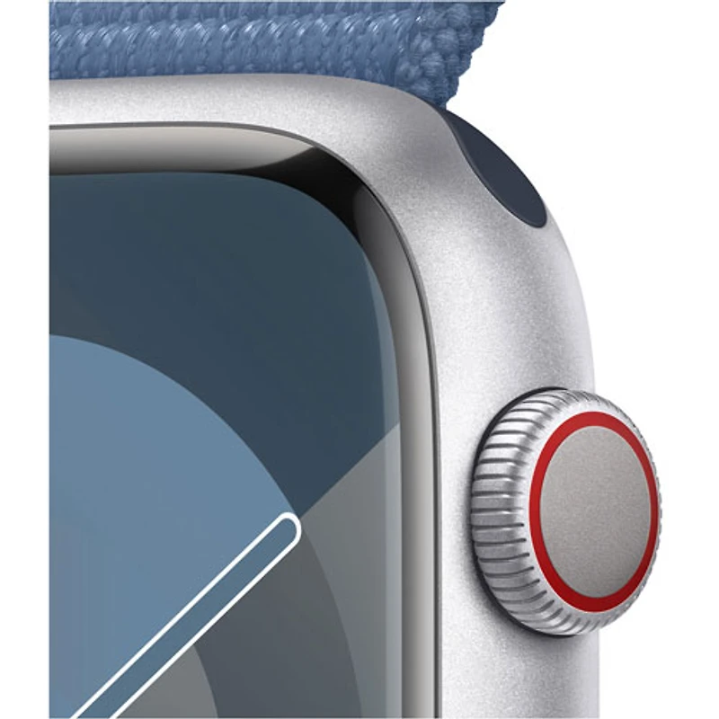 Apple Watch Series 9 (GPS + Cellulaire) avec boîtier de 45 mm en aluminium argenté et bracelet sport bleu hivernal par Koodo - Paiement Balance mensuel