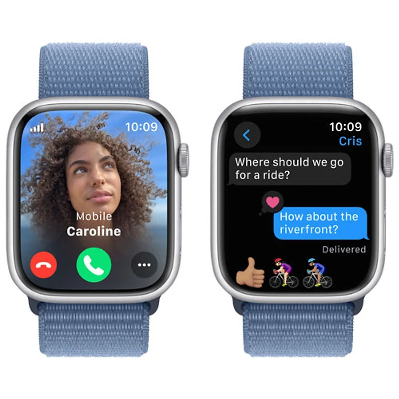Apple Watch Series 9 (GPS + Cellulaire) avec boîtier de 45 mm en aluminium argenté et bracelet sport bleu hivernal par Koodo - Paiement Balance mensuel