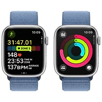 Apple Watch Series 9 (GPS + Cellulaire) avec boîtier de 45 mm en aluminium argenté et bracelet sport bleu hivernal par Koodo - Paiement Balance mensuel