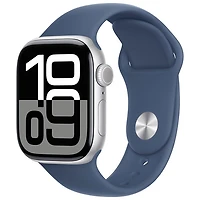 Apple Watch Series 10 (GPS + cellulaire) avec boîtier de mm en aluminium argenté et bracelet sport denim par Koodo - Moyen/Grand