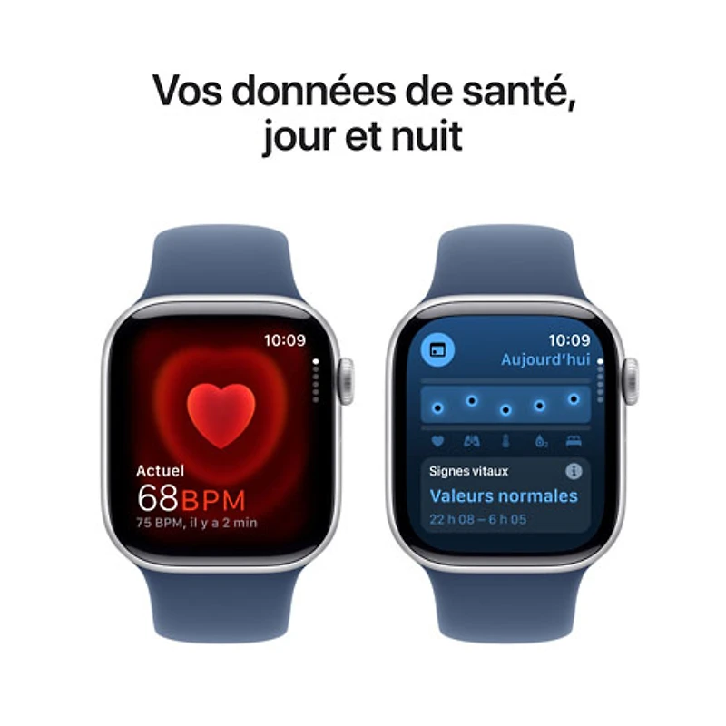 Apple Watch Series 10 (GPS + cellulaire) avec boîtier de mm en aluminium argenté et bracelet sport denim par Koodo - Moyen/Grand