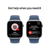 Apple Watch Series 10 (GPS + cellulaire) avec boîtier de mm en aluminium argenté et bracelet sport denim par Koodo - Moyen/Grand