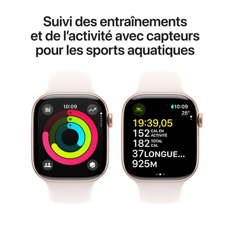 Apple Watch Series 10 (GPS + cellulaire) avec boîtier de 46 mm en aluminium rose doré et bracelet sport rose tendre par Koodo - Moyen/Grand - Paiement Balance mensuel