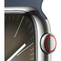 Koodo Apple Watch Series 9 (GPS + Cellular) 45mm Silver Stainless Steel Case with Storm Blue Sport Band - Medium/Large 160-210mm - Monthly Tab Payment