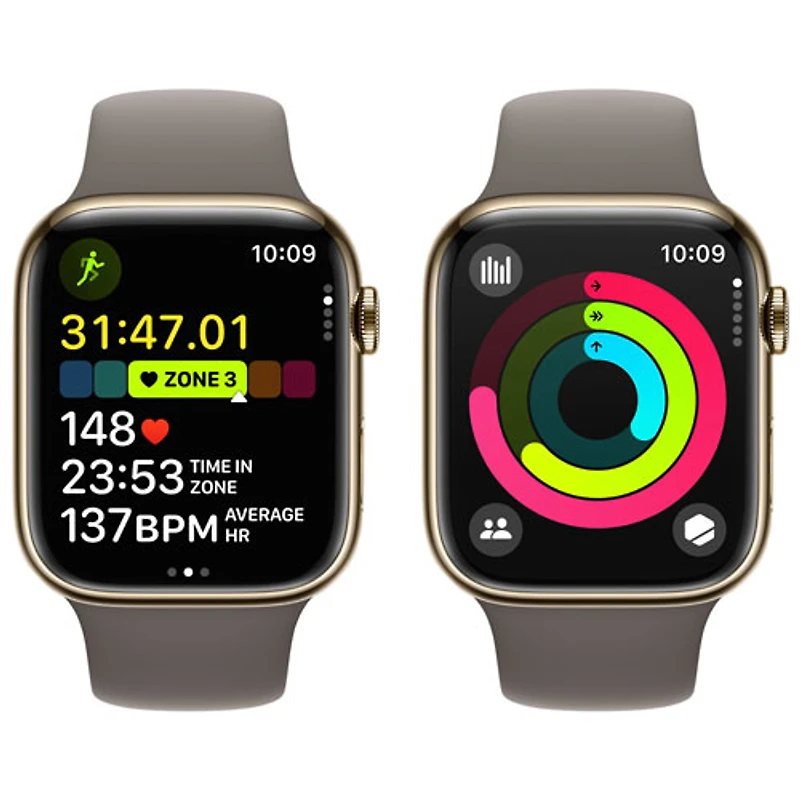 Koodo Apple Watch Series 9 (GPS + Cellular) 45mm Gold Stainless Steel Case with Clay Sport Band - Small/Medium 140-190mm - Monthly Tab Payment