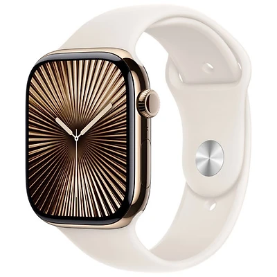 Koodo Apple Watch Series 10 (GPS + Cellular) 46mm Gold Titanium Case with Starlight Sport Band - Medium/Large - Monthly Tab Payment