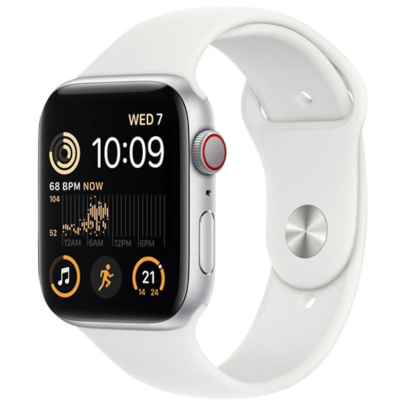 Koodo Apple Watch SE (GPS + Cellular) 44mm Silver Aluminum Case with White Sport Band (2022) - Monthly Tab Payment