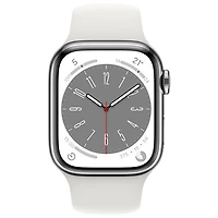 Koodo Apple Watch Series 8 (GPS + Cellular) 41mm Silver Stainless Steel Case with White Sport Band - Small/Medium - Monthly Tab Payment