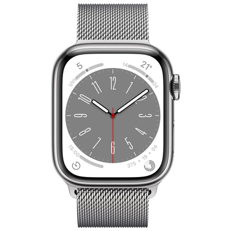Koodo Apple Watch Series 8 (GPS + Cellular) 41mm Silver Stainless Steel Case with Silver Milanese Loop - Small/Medium - Monthly Tab Payment