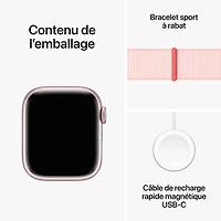 Apple Watch Series 9 (GPS + Cellulaire) avec boîtier de 41 mm en aluminium rose et bracelet à rabat sport rose dragée par Koodo - Petit - Paiement Balance mensuel