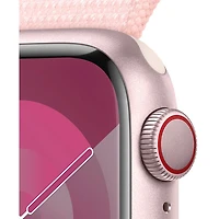 Apple Watch Series 9 (GPS + Cellulaire) avec boîtier de 41 mm en aluminium rose et bracelet à rabat sport rose dragée par Koodo - Petit - Paiement Balance mensuel