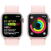 Apple Watch Series 9 (GPS + Cellulaire) avec boîtier de 41 mm en aluminium rose et bracelet à rabat sport rose dragée par Koodo - Petit - Paiement Balance mensuel