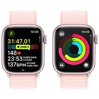 Apple Watch Series 9 (GPS + Cellulaire) avec boîtier de 41 mm en aluminium rose et bracelet à rabat sport rose dragée par Koodo - Petit - Paiement Balance mensuel