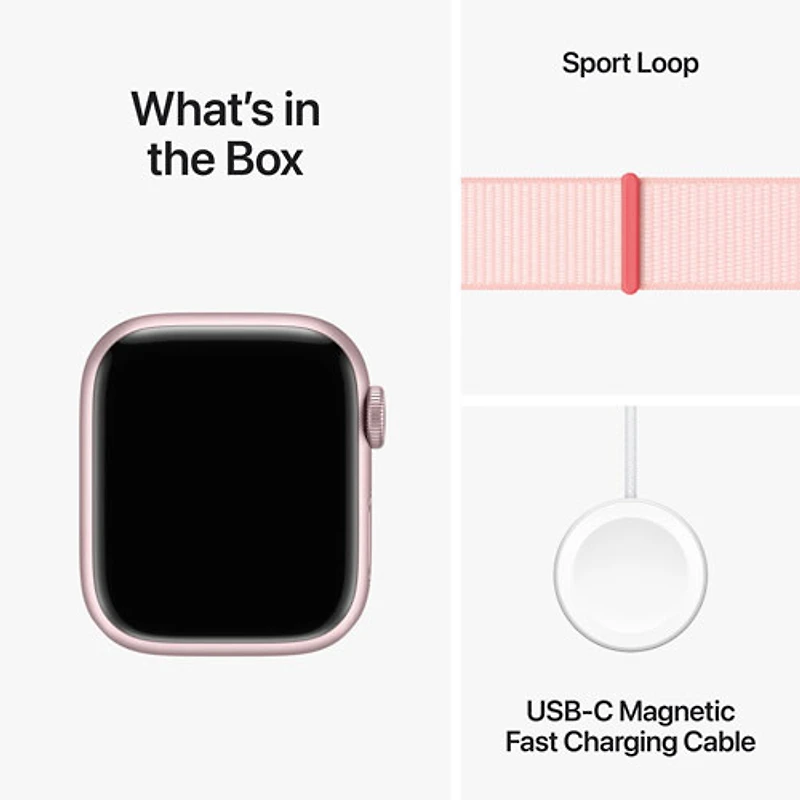 Apple Watch Series 9 (GPS + Cellulaire) avec boîtier de 41 mm en aluminium rose et bracelet à rabat sport rose dragée par Koodo - Petit - Paiement Balance mensuel