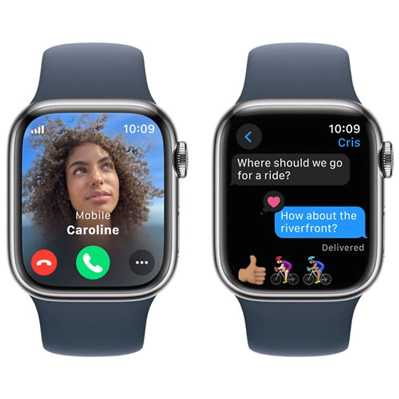 Koodo Apple Watch Series 9 (GPS + Cellular) 41mm Silver Stainless Steel Case with Storm Blue Sport Band - Medium / Large 150-200mm - Monthly Tab Payment